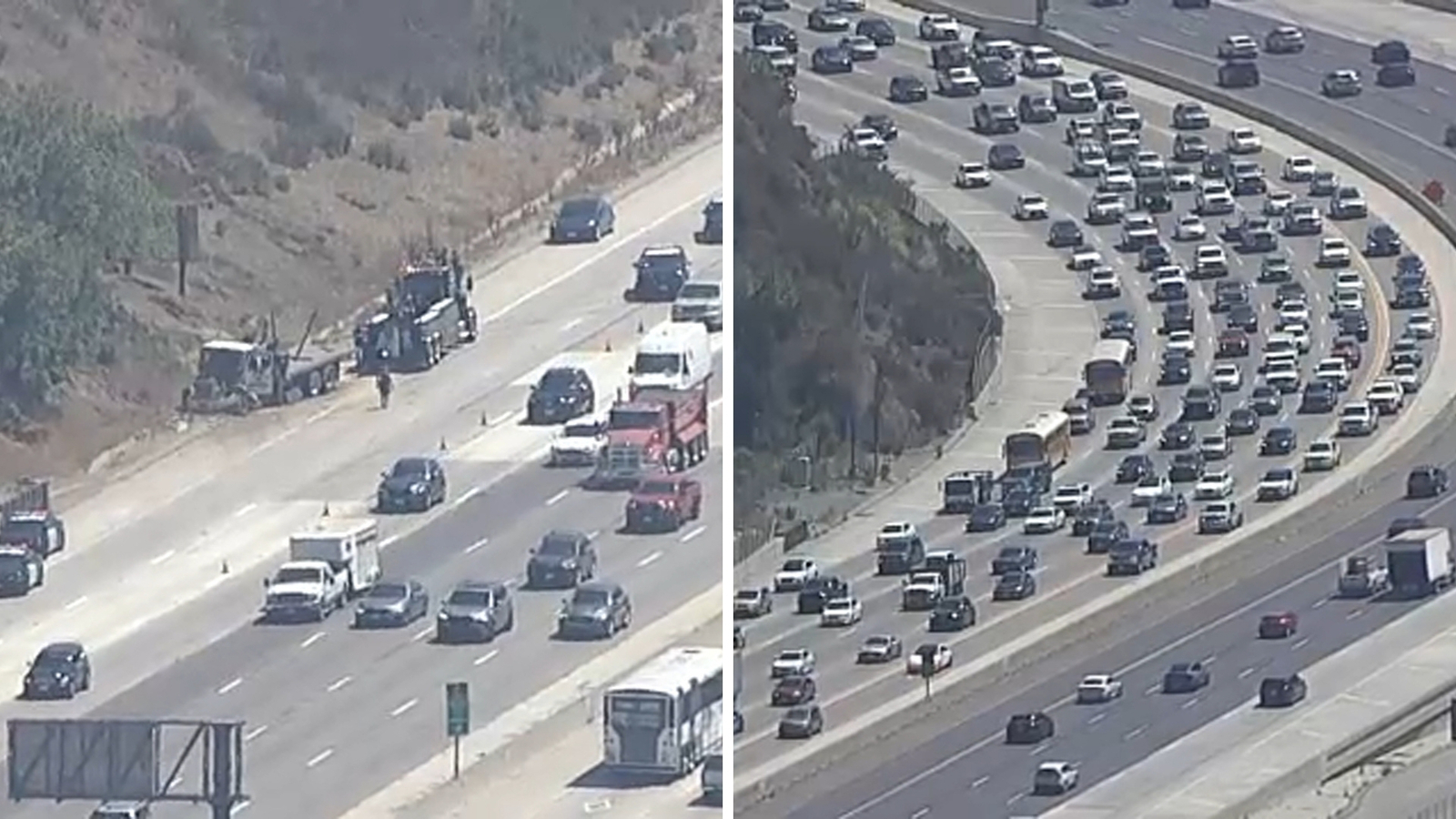Los Angeles traffic: Big rig blows tire on northbound 405 Freeway, snarls traffic along Sepulveda Pass