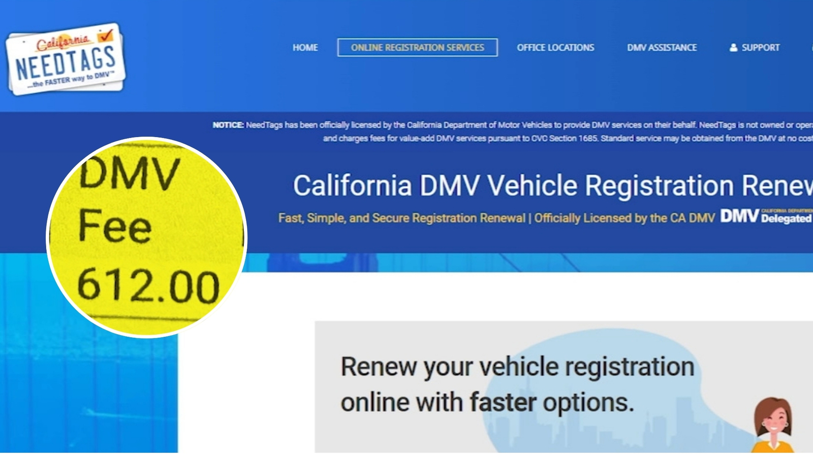 California drivers misled by DMV 'lookalike' NeedTags website to pay extra fees to register cars as DMV gets a cut