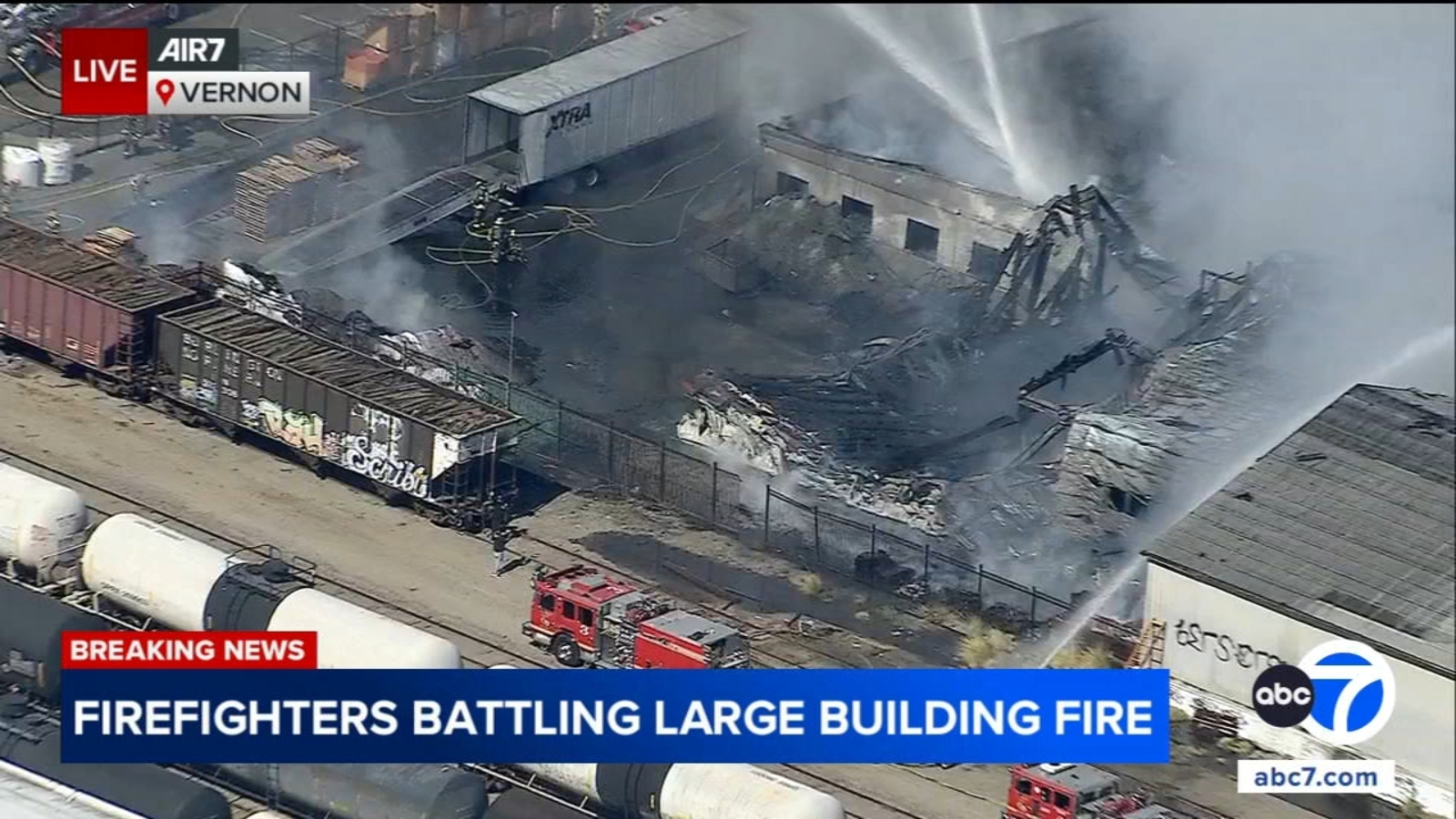 Massive fire erupts at commercial building in Vernon, forcing firefighters into defensive mode