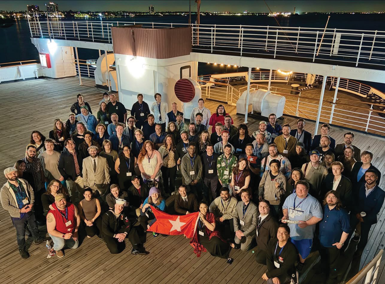 UNSINKABLE—Paul Carganilla, left, with the capstan-wheel prop Kate Winslet’s character Rose grasps in the movie “Titanic” before her fateful jump, runs the Titanic Anniversary Weekend fan gathering on the Queen Mary in Long Beach. Courtesy Paul Carganilla