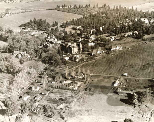 Mendocino State Hospital aerial view, facing northeast, c. 1936. Courtesy of California StateArchives.