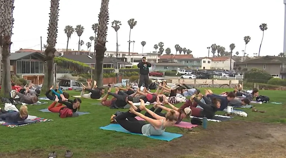 He teaches yoga at Palisades Park in Pacific Beach. NBC 7