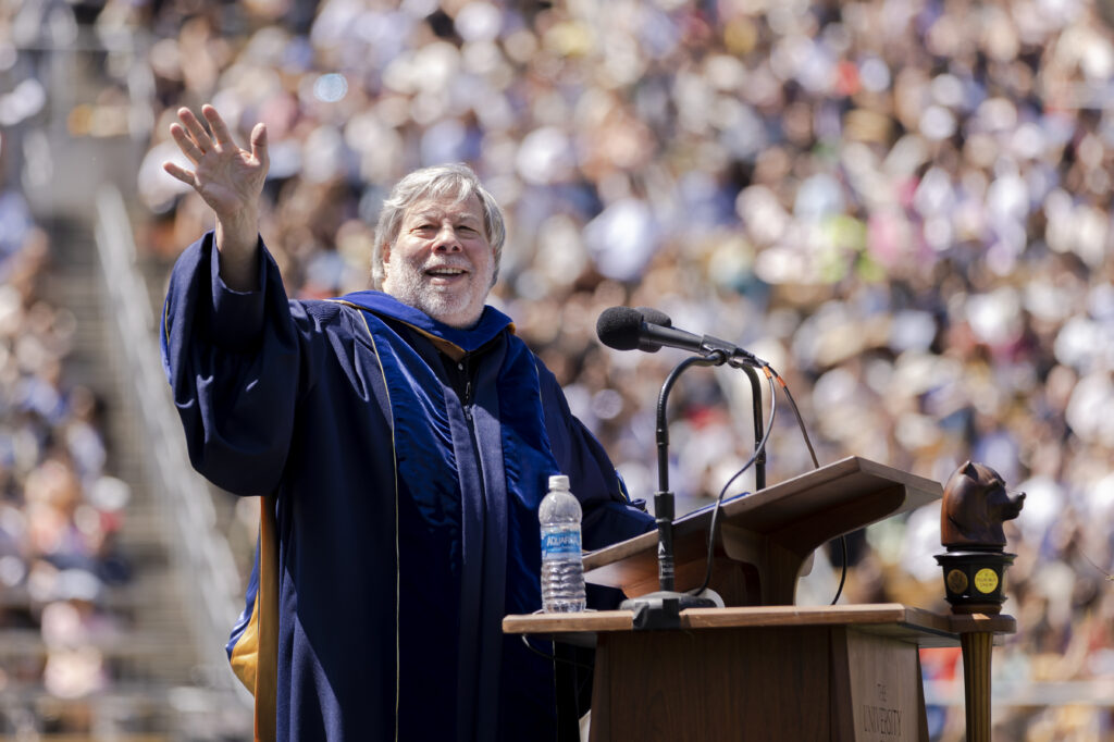 Steve Wozniak speaks during UC Berkeley’s commencement ceremony on Saturday May 13, 2023.