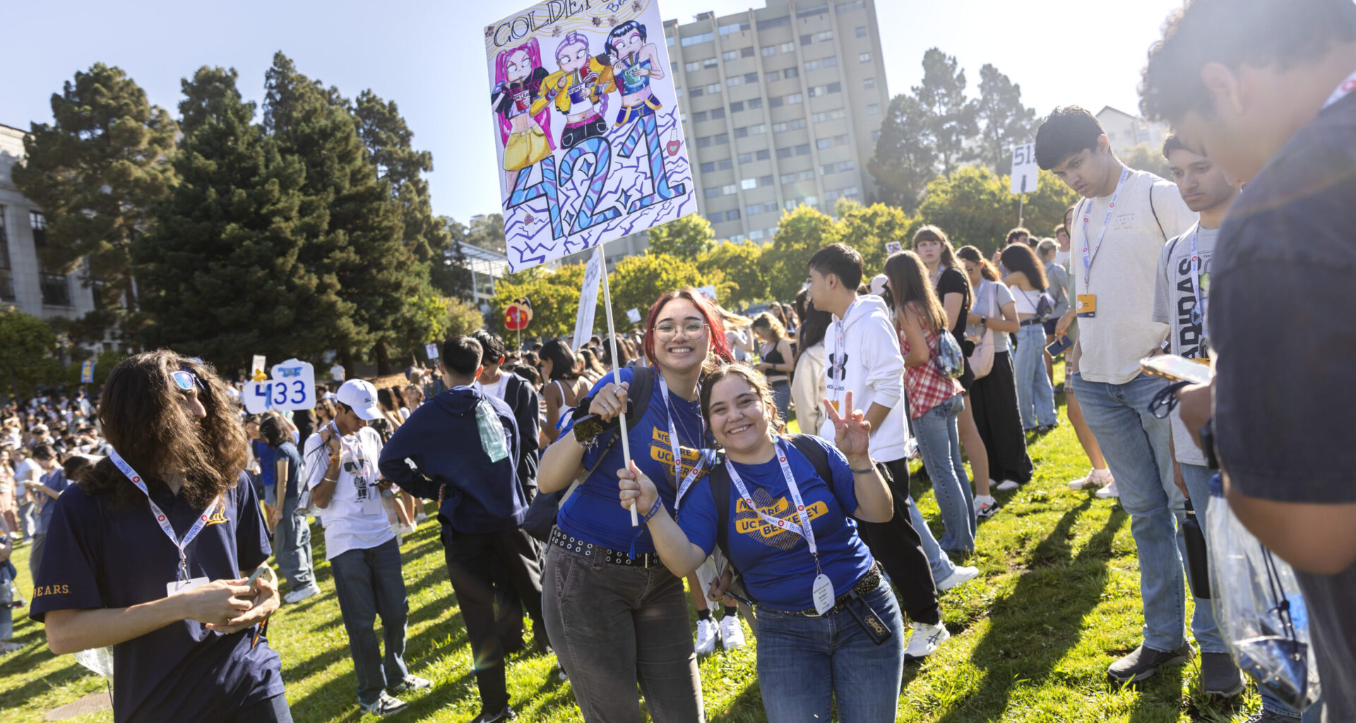 At Golden Bear Orientation, new students split off into small groups led by orientation leaders, who showed them around campus and guided them through days of welcome programming.