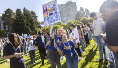 At Golden Bear Orientation, new students split off into small groups led by orientation leaders, who showed them around campus and guided them through days of welcome programming.