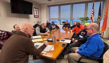 As city manager, Daniel Creighton, left front, has regularly attended emergency planning sessions, including during February&rsquo;s blizzard.