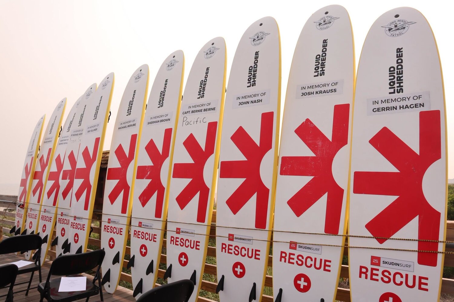 Each specialized rescue board is dedicated to the memory of a Long Beach Lifeguard.