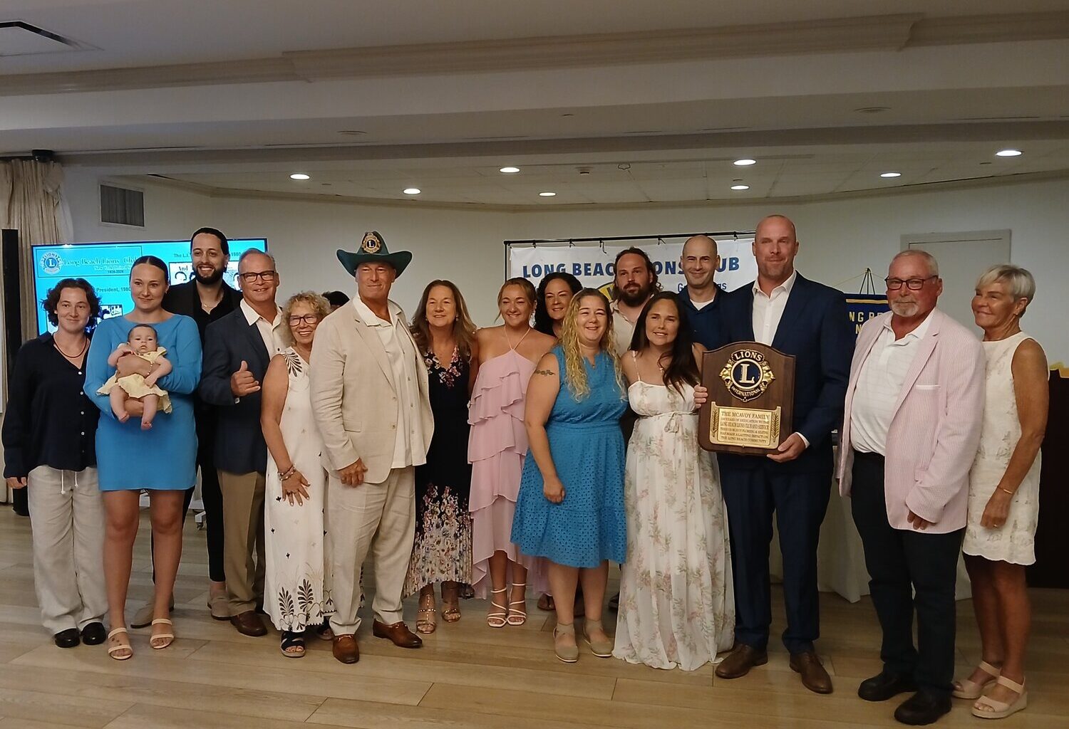 The first Charles McAvoy was a charter member of the Long Beach Lions Club in 1926. Three generations later, the family was honored for continuing the tradition of local service. The current Charles McAvoy wore the trademark green cowboy hat his father, Robert, wore to every Lions Club event.