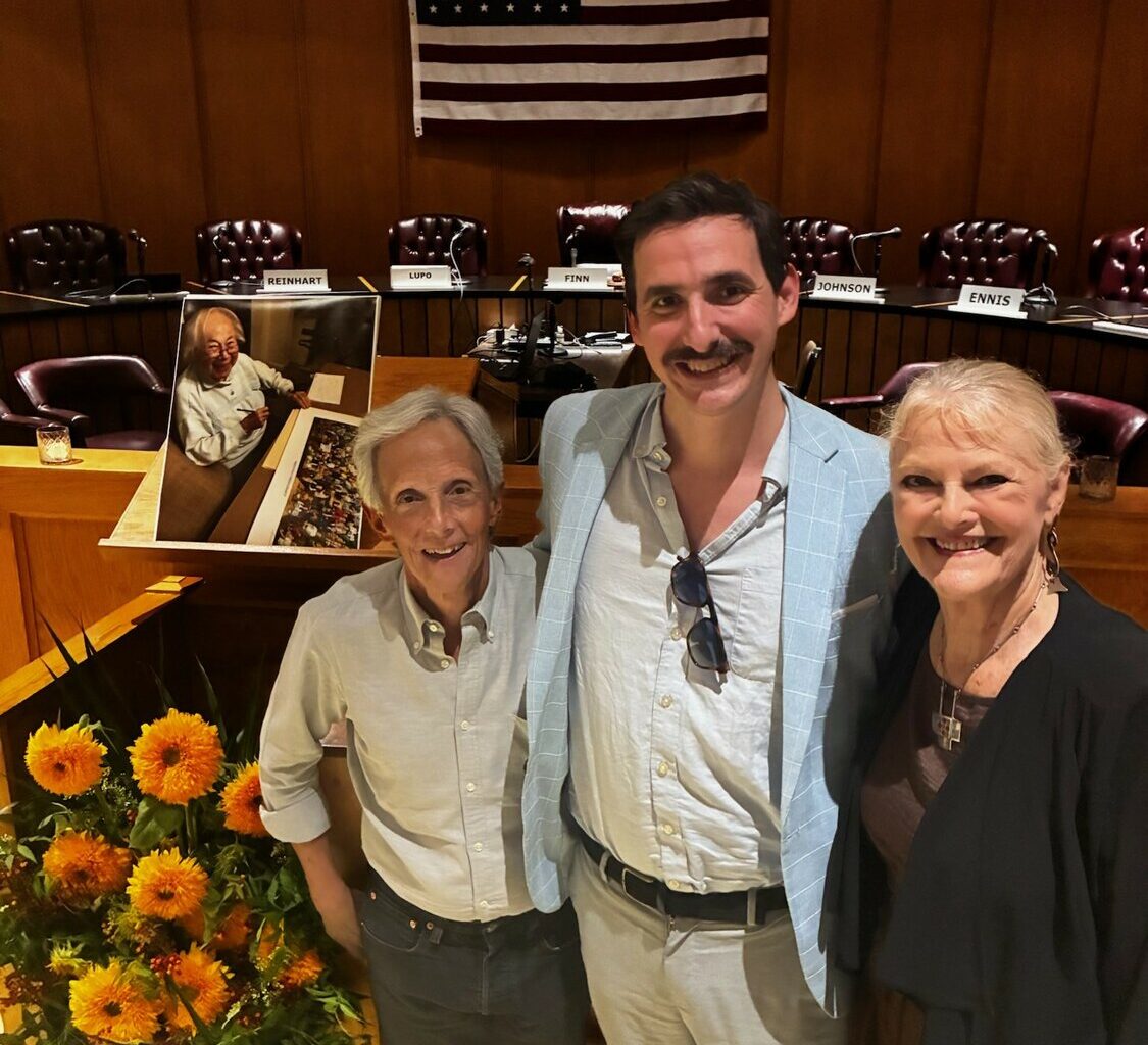 John Terracuso, director of &ldquo;The World I Know,&rdquo; which documented Page&rsquo;s life; Matt Donlon, the film&rsquo;s associate producer; and Artists in Partnership Director Johanna Mathieson-Ellmer attended the ceremony at City Hall.