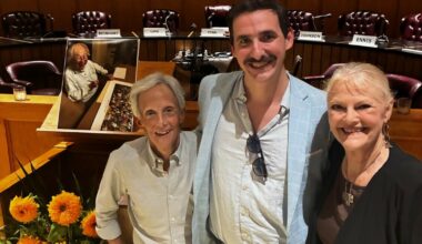 John Terracuso, director of &ldquo;The World I Know,&rdquo; which documented Page&rsquo;s life; Matt Donlon, the film&rsquo;s associate producer; and Artists in Partnership Director Johanna Mathieson-Ellmer attended the ceremony at City Hall.