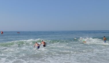 The team relay segment began with a 400-yard ocean swim. After the swim, a half-mile paddleboard leg led to the final mile-and-a-half-long run along the beach.