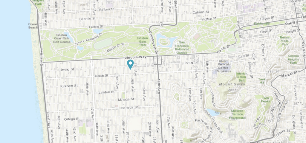 2550 Irving Street Site Location, map pin and image via TNDC