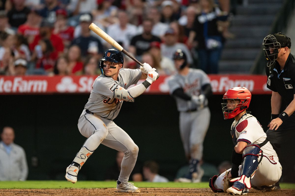 Detroit Tigers infielder Kevin McGonigle (7) at bat during an MLB game between the Detroit Tigers and the Los Angeles Angels on Saturday, July 18, 2026 at Angels Stadium in Anaheim Calif Detroit Tigers infielder Kevin McGonigle (7) at bat during an MLB game between the Detroit Tigers and the Los Angeles Angels on Saturday, July 18, 2026 at Angels Stadium in Anaheim Calif