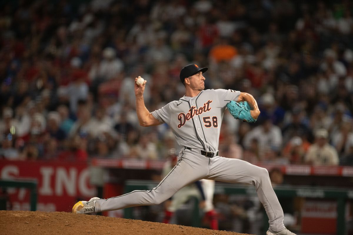 Detroit Tigers right-hand pitcher Jacob Waguespack (58) throws a pitch during an MLB game between the Detroit Tigers and the Los Angeles Angels on Saturday, July 18, 2026 at Angels Stadium in Anaheim Calif Detroit Tigers right-hand pitcher Jacob Waguespack (58) throws a pitch during an MLB game between the Detroit Tigers and the Los Angeles Angels on Saturday, July 18, 2026 at Angels Stadium in Anaheim Calif