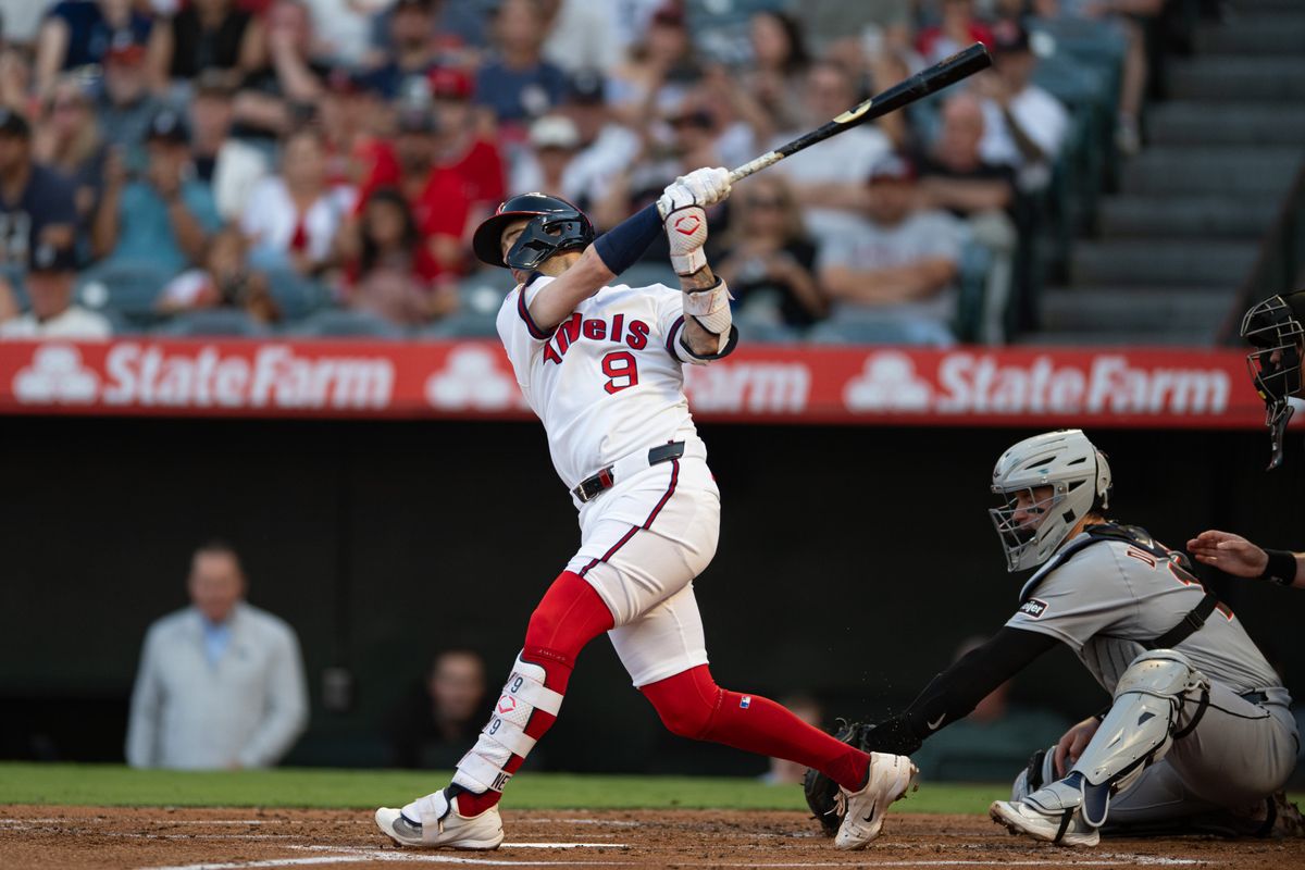 LA Angels short stop Zach Neto (9) swings and misses during an MLB game between the Detroit Tigers and the Los Angeles Angels on Saturday, July 18, 2026 at Angels Stadium in Anaheim Calif LA Angels short stop Zach Neto (9) swings and misses during an MLB game between the Detroit Tigers and the Los Angeles Angels on Saturday, July 18, 2026 at Angels Stadium in Anaheim Calif