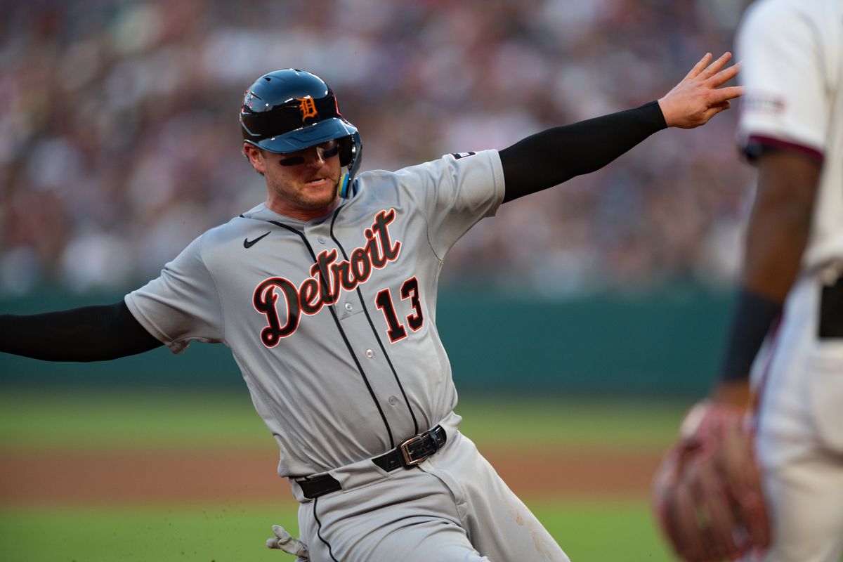Detroit Tigers catcher Dillon Dingler (13) slides to third base during an MLB game between the Detroit Tigers and the Los Angeles Angels on Saturday, July 18, 2026 at Angels Stadium in Anaheim Calif Detroit Tigers catcher Dillon Dingler (13) slides to third base during an MLB game between the Detroit Tigers and the Los Angeles Angels on Saturday, July 18, 2026 at Angels Stadium in Anaheim Calif