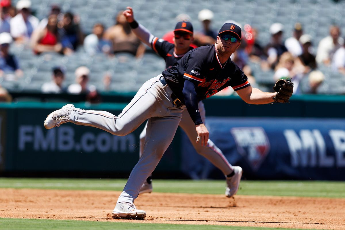Colt Keith #33 of the Detroit Tigers throws during the game against the Los Angeles Angels at Angel Stadium of Anaheim on July 19, 2026 in Anaheim, California. Colt Keith #33 of the Detroit Tigers throws during the game against the Los Angeles Angels at Angel Stadium of Anaheim on July 19, 2026 in Anaheim, California.
