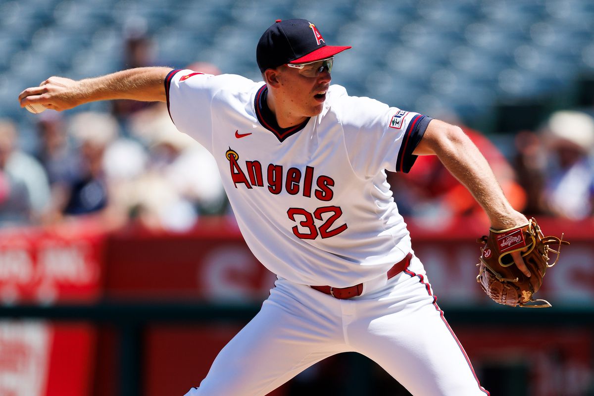 Ryan Johnson #32 of the Los Angeles Angels pitches during the game against the Detroit Tigers at Angel Stadium of Anaheim on July 19, 2026 in Anaheim, California. Ryan Johnson #32 of the Los Angeles Angels pitches during the game against the Detroit Tigers at Angel Stadium of Anaheim on July 19, 2026 in Anaheim, California.