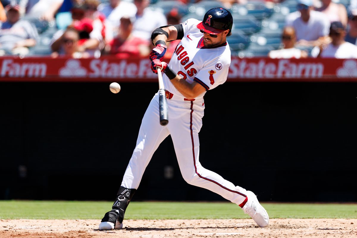 Josh Lowe #3 of the Los Angeles Angels hits during the game against the Detroit Tigers at Angel Stadium of Anaheim on July 19, 2026 in Anaheim, California. Josh Lowe #3 of the Los Angeles Angels hits during the game against the Detroit Tigers at Angel Stadium of Anaheim on July 19, 2026 in Anaheim, California.