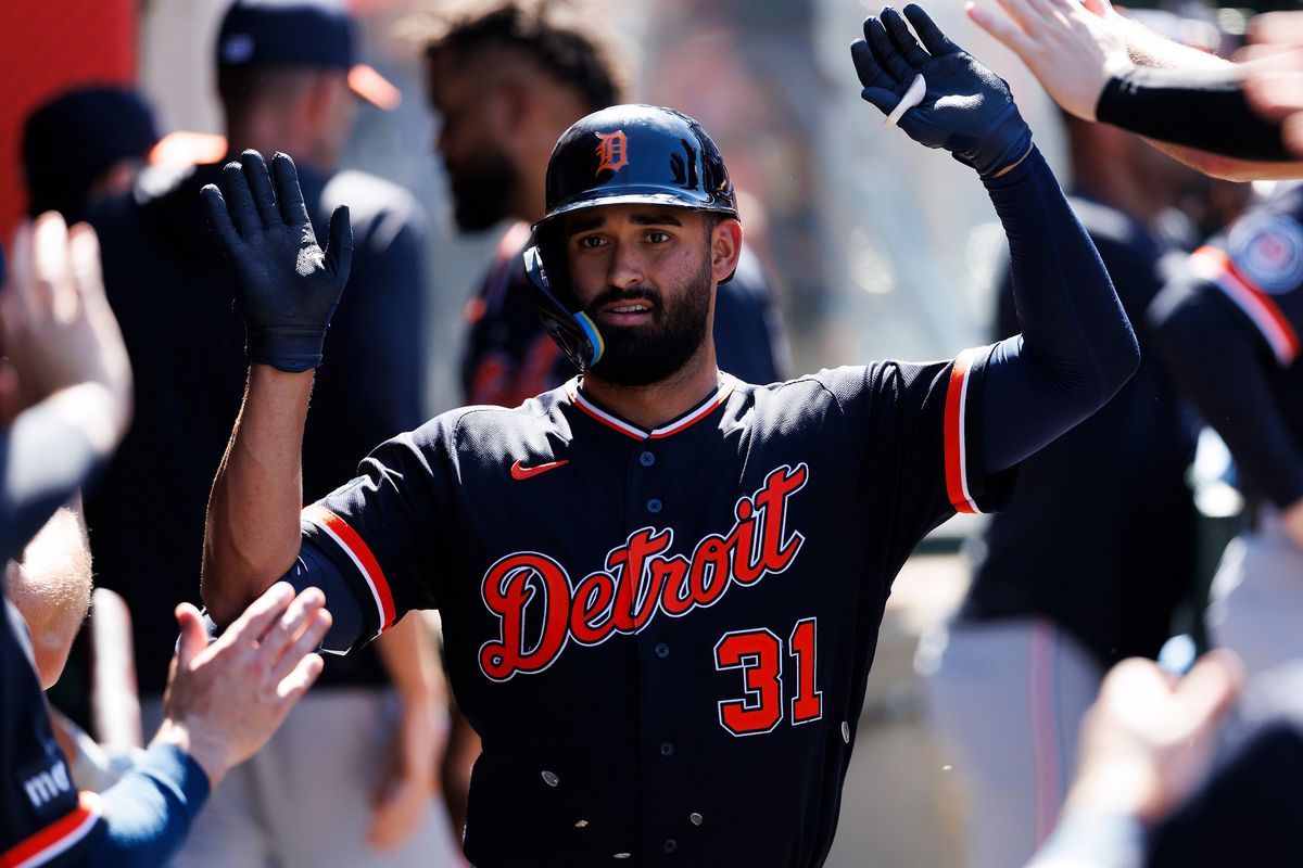 Riley Greene #31 of the Detroit Tigers celebrates his home run in the dugout during the game against the Detroit Tigers at Angel Stadium of Anaheim on July 19, 2026 in Anaheim, California. Riley Greene #31 of the Detroit Tigers celebrates his home run in the dugout during the game against the Detroit Tigers at Angel Stadium of Anaheim on July 19, 2026 in Anaheim, California.
