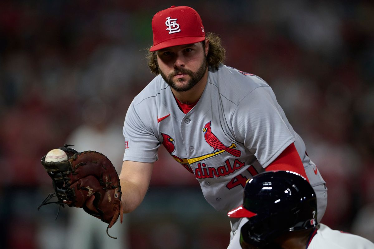 The St. Louis Cardinals Alec Burleson #41 catches at first base during an MLB game against The Los Angeles Angels  on July 20th, 2026 at Angel Stadium in Anaheim, California.