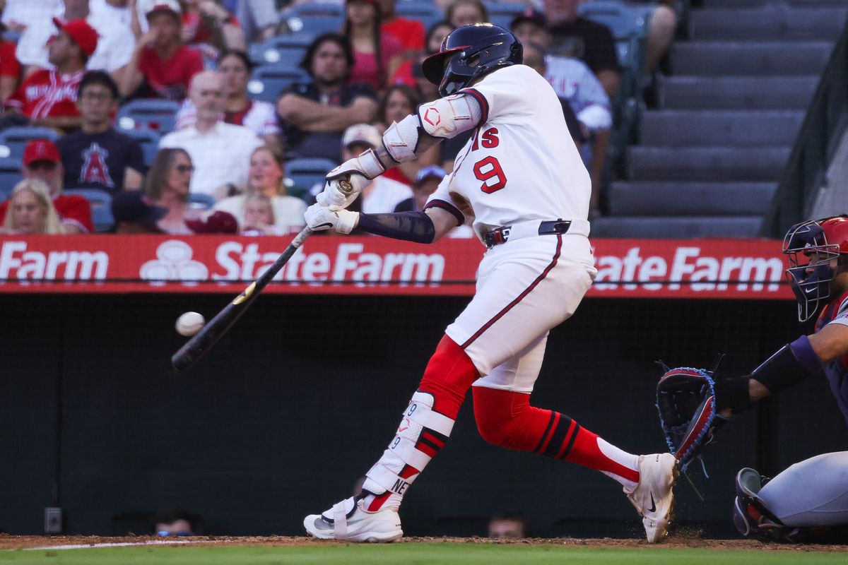 Los Angeles Angels infielder Zach Neto (9) hits the ball during the MLB game against the St. Louis Cardinals Tuesday July 21st, 2026 at Angel Stadium in Anaheim, Calif. Los Angeles Angels infielder Zach Neto (9) hits the ball during the MLB game against the St. Louis Cardinals Tuesday July 21st, 2026 at Angel Stadium in Anaheim, Calif.