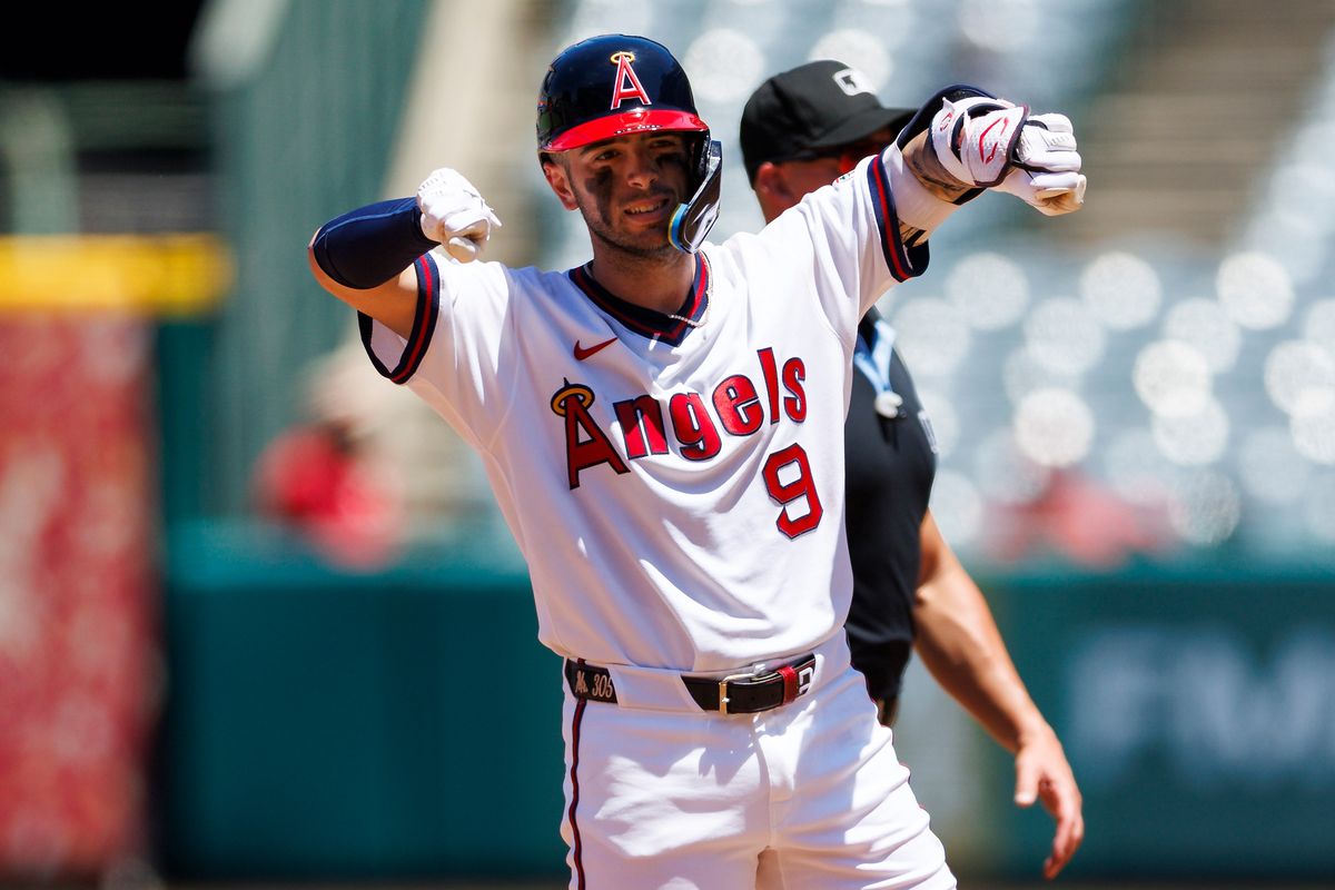 Zach Neto #9 of the Los Angeles Angels celebrates a double during the game against the St. Louis Cardinals at Angel Stadium of Anaheim on July 22, 2026 in Anaheim, California. Zach Neto #9 of the Los Angeles Angels celebrates a double during the game against the St. Louis Cardinals at Angel Stadium of Anaheim on July 22, 2026 in Anaheim, California.