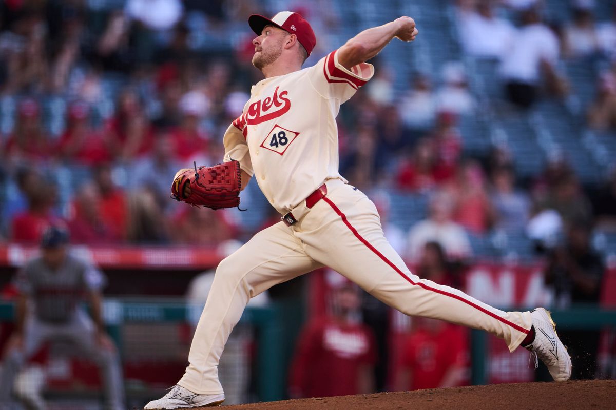 The Los Angeles Angels Reid Detmers #48 pitches during an MLB game against The Houston Astros on July 28th, 2026 at Angel Stadium in Anaheim, California. The Los Angeles Angels Reid Detmers #48 pitches during an MLB game against The Houston Astros on July 28th, 2026 at Angel Stadium in Anaheim, California.