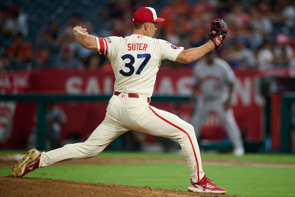 The Los Angeles Angels Brent Suter #37 pitches during an MLB game against The Houston Astros on July 28th, 2026 at Angel Stadium in Anaheim, California. The Los Angeles Angels Brent Suter #37 pitches during an MLB game against The Houston Astros on July 28th, 2026 at Angel Stadium in Anaheim, California.