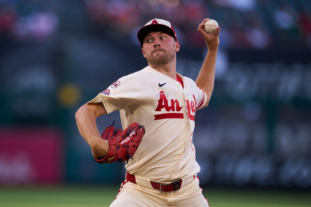 The Los Angeles Angels Reid Detmers #48 pitches during an MLB game against The Houston Astros on July 28th, 2026 at Angel Stadium in Anaheim, California. The Los Angeles Angels Reid Detmers #48 pitches during an MLB game against The Houston Astros on July 28th, 2026 at Angel Stadium in Anaheim, California.