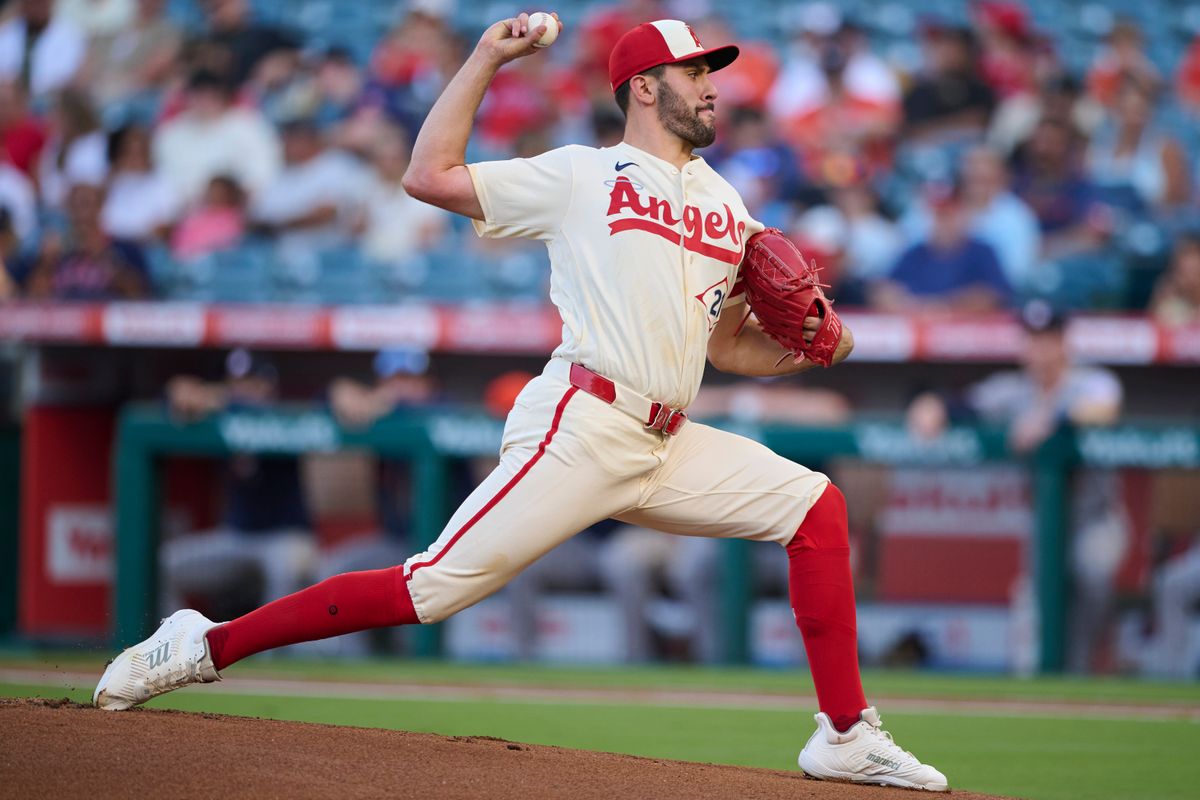 The Los Angeles Angels Grayson Rodriguez #21 pitches during an MLB game against The Houston Astros on July 29th, 2026 at Angel Stadium in Anaheim, California. The Los Angeles Angels Grayson Rodriguez #21 pitches during an MLB game against The Houston Astros on July 29th, 2026 at Angel Stadium in Anaheim, California.