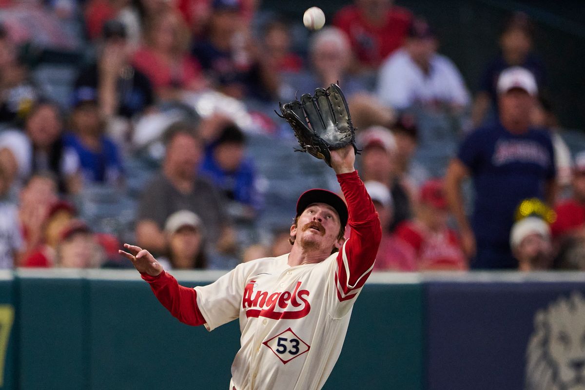 The Los Angeles Angels Wade Meckler #53 catches the ball during an MLB game against The Houston Astros on July 29th, 2026 at Angel Stadium in Anaheim, California. The Los Angeles Angels Wade Meckler #53 catches the ball during an MLB game against The Houston Astros on July 29th, 2026 at Angel Stadium in Anaheim, California.