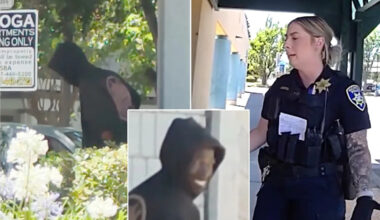 Smiling sicko caught on camera exposing himself to kids outside California library