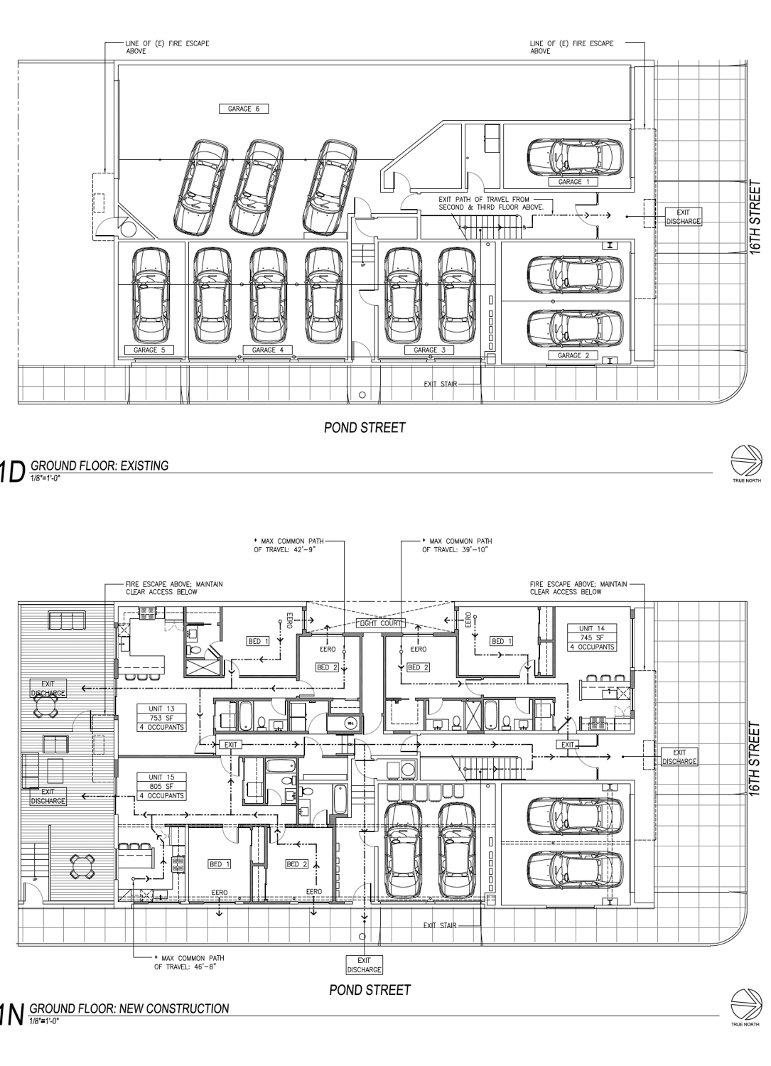 3571 16th Street existing condition (above) and proposed condition (below), floor plans drawn by Syncopated Architecture