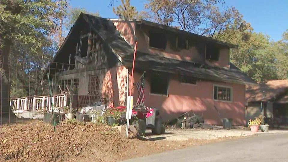 A 46-year-old man was arrested for allegedly burning down his family’s home in Crestline, San Bernardino County after an argument with his brother on July 4, 2026. (KTLA)