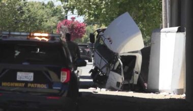 Box truck falls off I-5 overpass, narrowly missing family