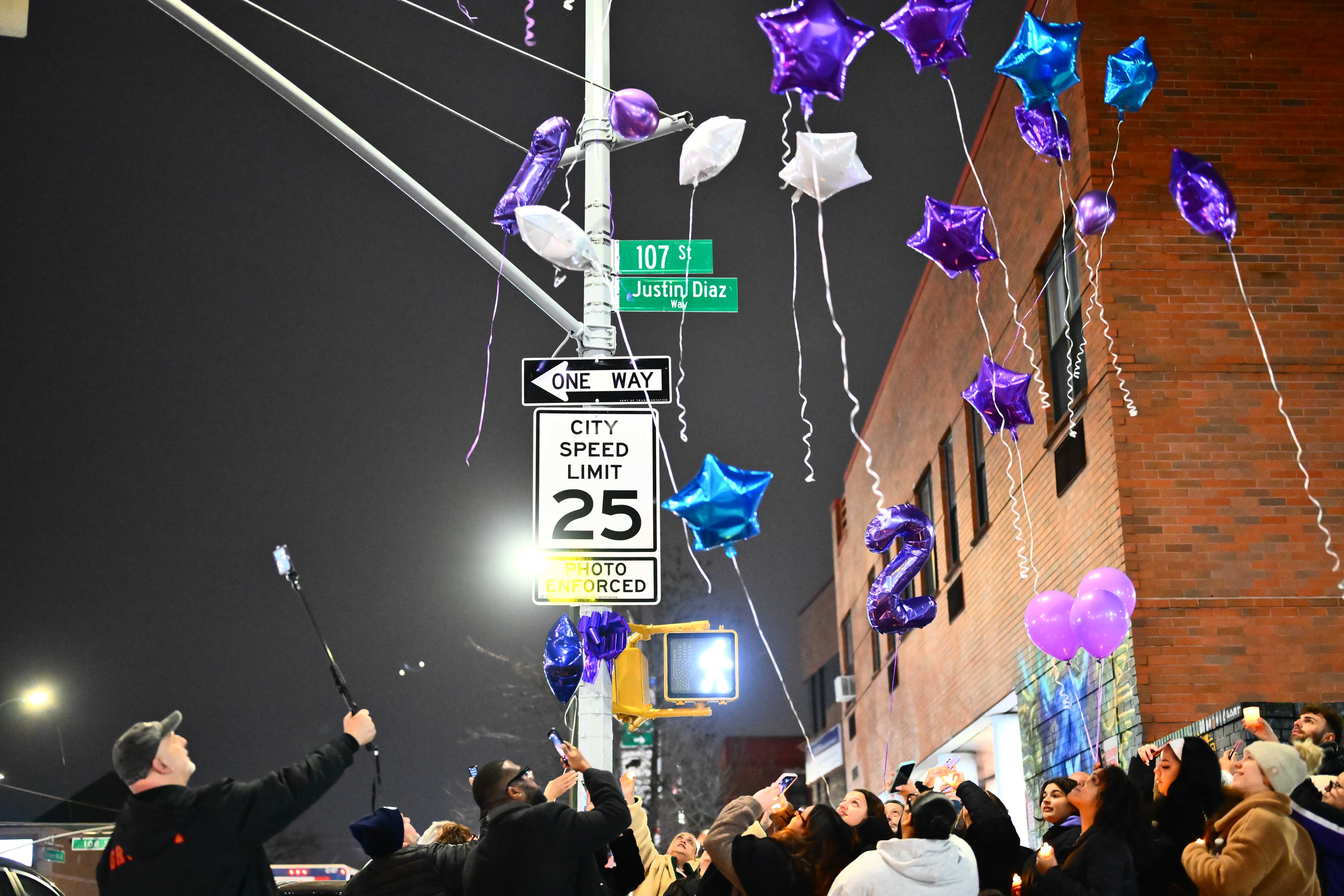 When his family was marking the one-year anniversary of his son's death on a the street corner co-named Justin Diaz Way on Feb. 26, his killer was in a bar, Franklin Diaz said. 