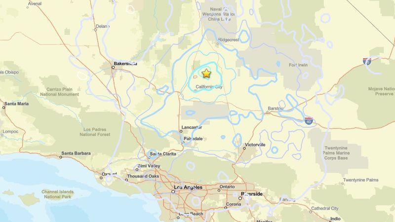 A 4.3 magnitude earthquake struck near Johannesburg in eastern Kern County Monday morning. PHOTO: USGS