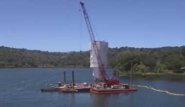 Crews begin demolishing top of historic Lafayette Reservoir tower for seismic upgrade