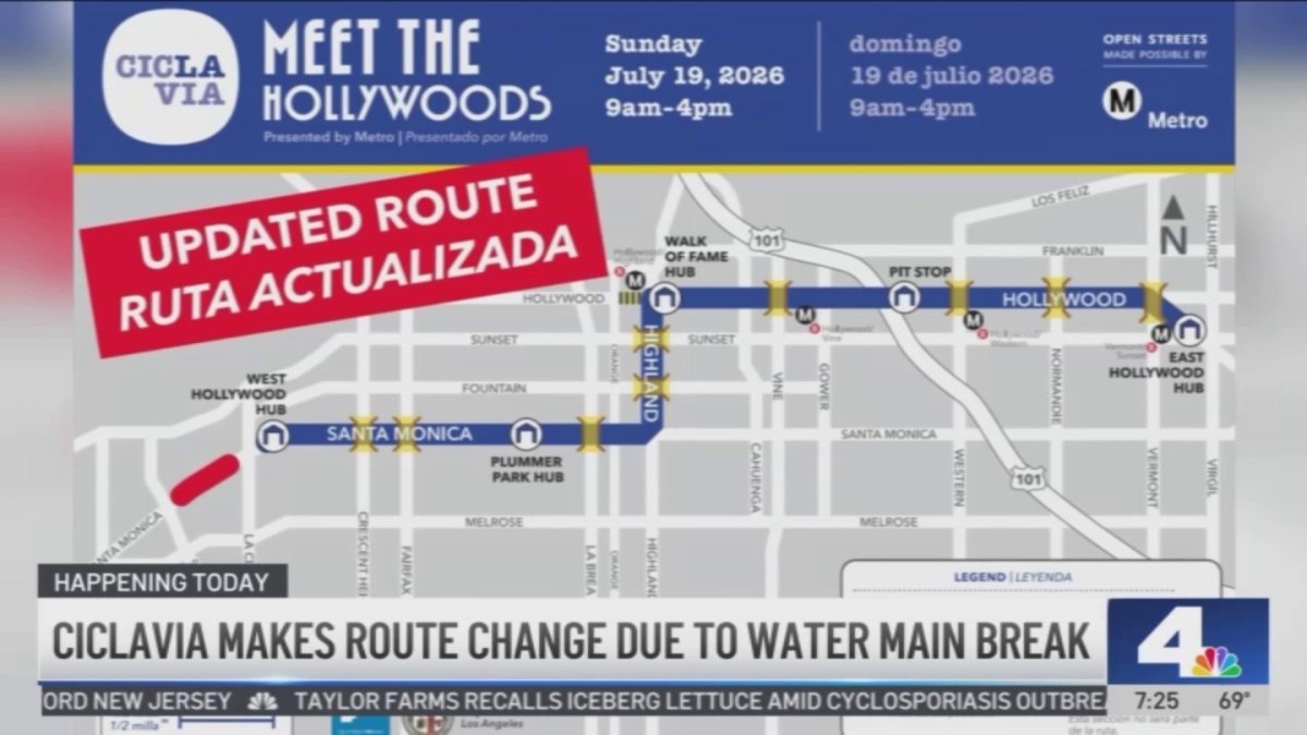 Road work from West Hollywood water main break alters CicLAvia’s route – NBC Los Angeles