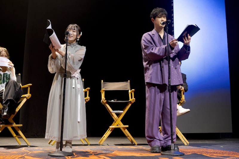 Voice actors performing a live dub