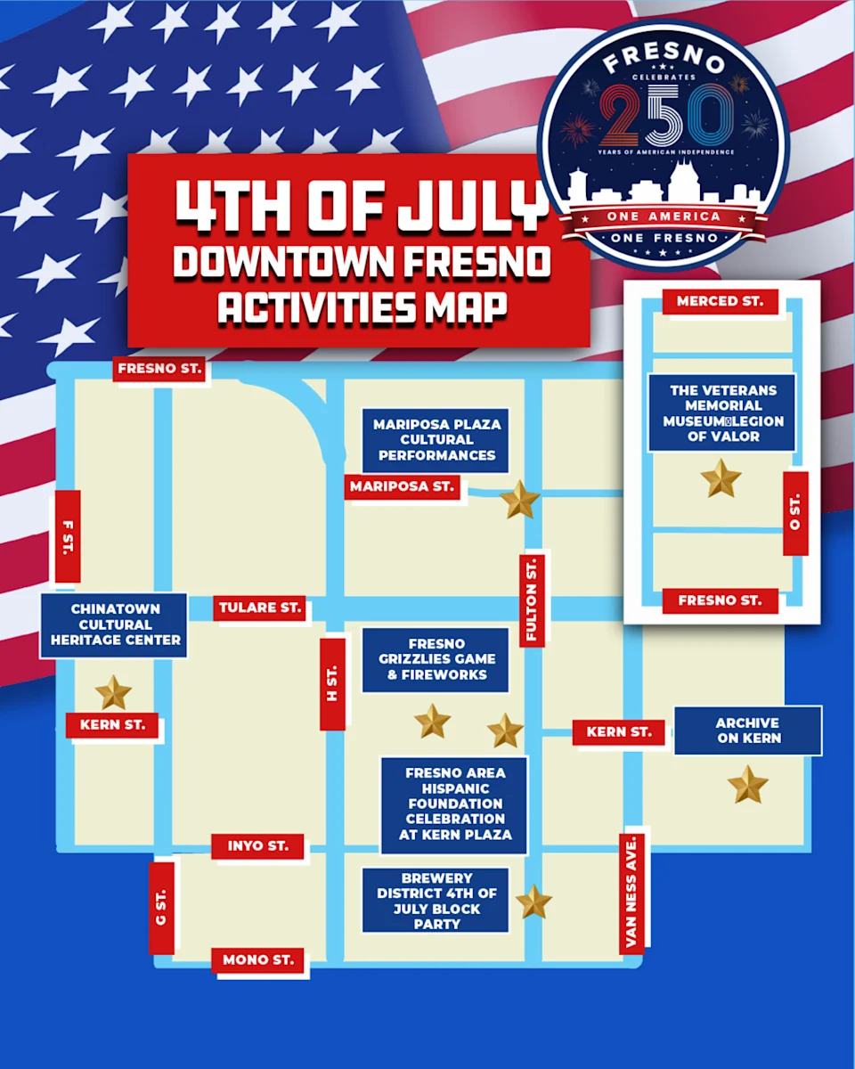 4th of July downtown Fresno activity map.