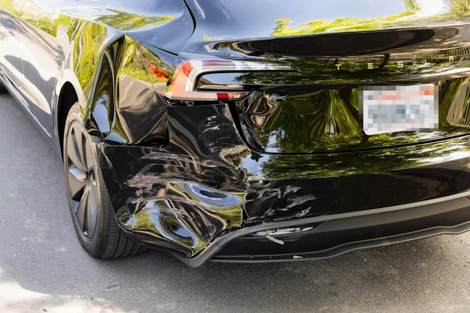 Photos taken at the scene in Yountville showed a black Tesla with damage to its left rear side. Jason Henry for CA Post