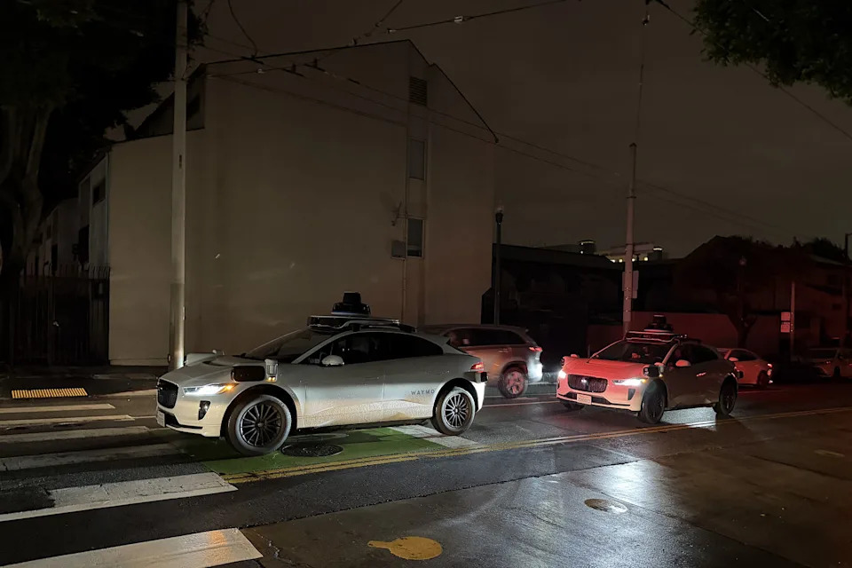 A self-driving car sits stalled in traffic during a power outage. (Tayfun Coskun / Anadolu via Getty Images file)