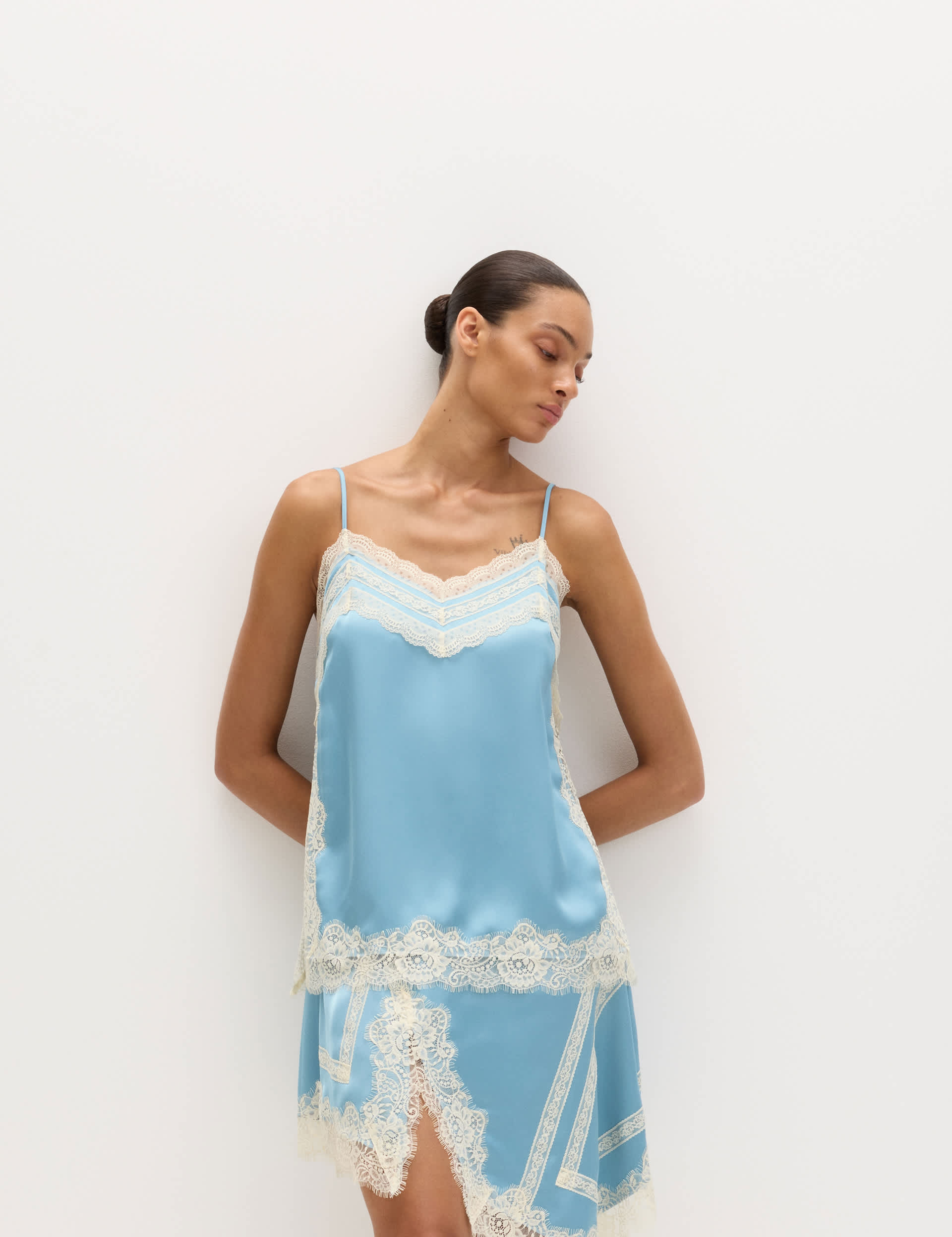 Satin Contrast Lace Cami Top