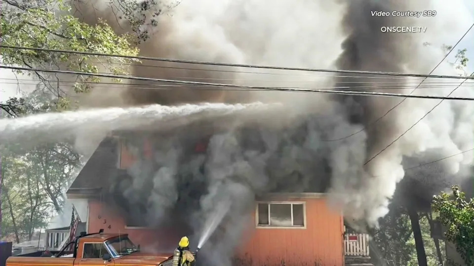 A 46-year-old man was arrested for allegedly burning down his family’s home in Crestline, San Bernardino County after an argument with his brother on July 4, 2026. (OnScene.TV)