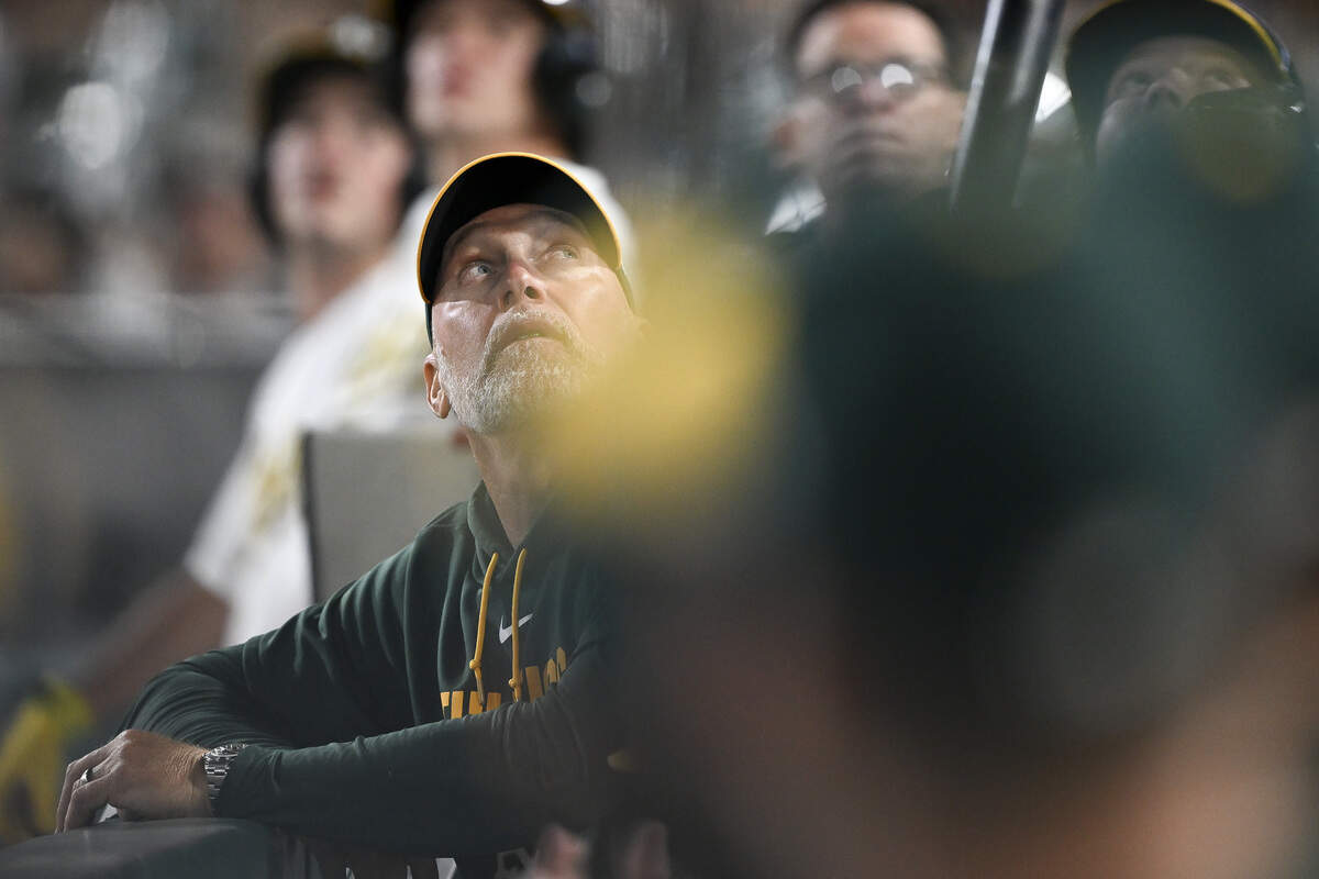 Athletics manager Mark Kotsay watches a ball fly foul during a game against the Washington Nationals at Sutter Health Park in West Sacramento on Friday, July 17, 2026.