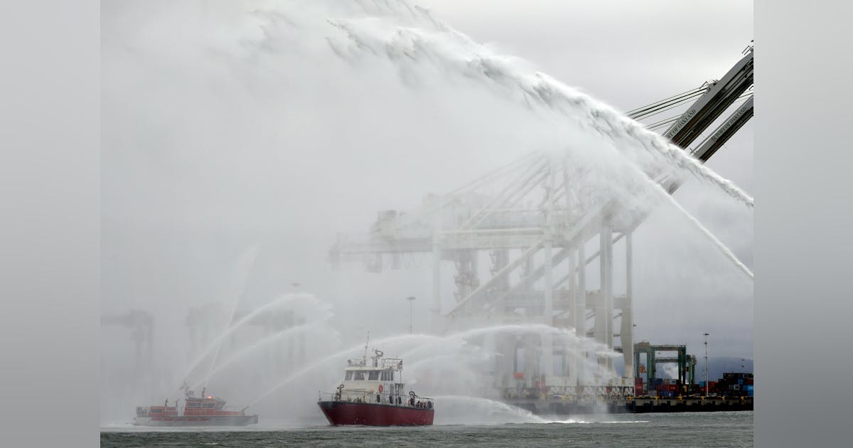 Oakland, CA, Fire Boat 'Sea Wolf' Rendered Canon Salute