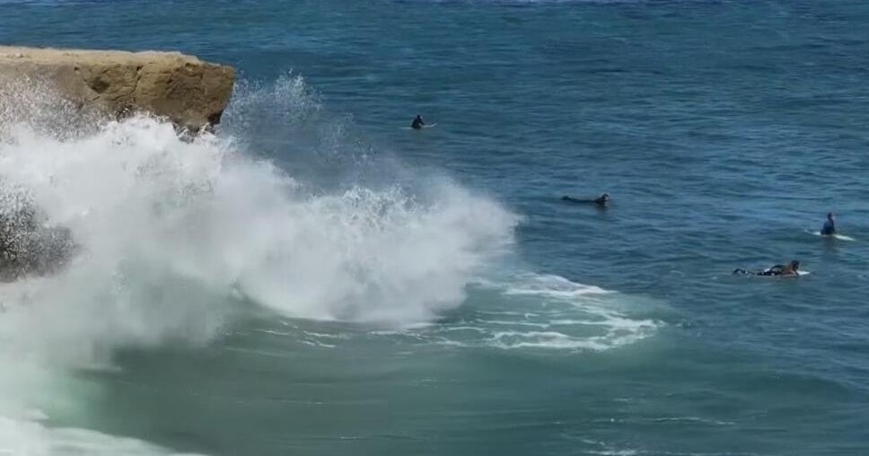 Video captures Santa Cruz cliff erosion at popular Steamer Lane surf spot
