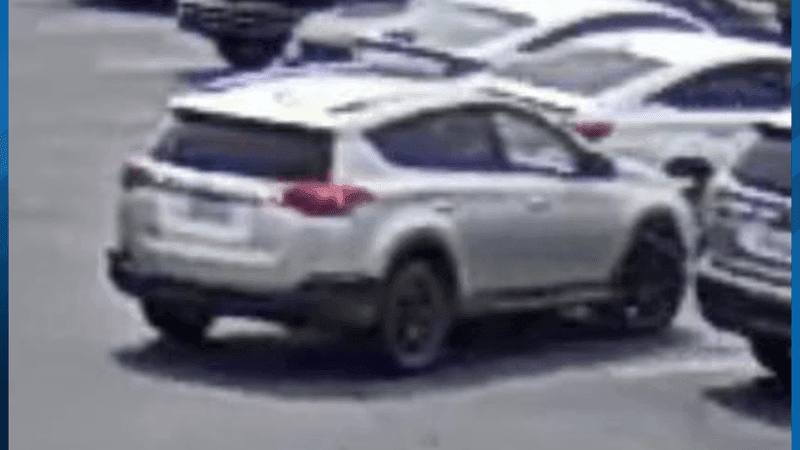 The woman accused of stealing a Tesla charger plug from a home and returning it to Best Buy was driving a silver 4-door SUV, possibly a Toyota RAV4, with black rims. PHOTO: BPD